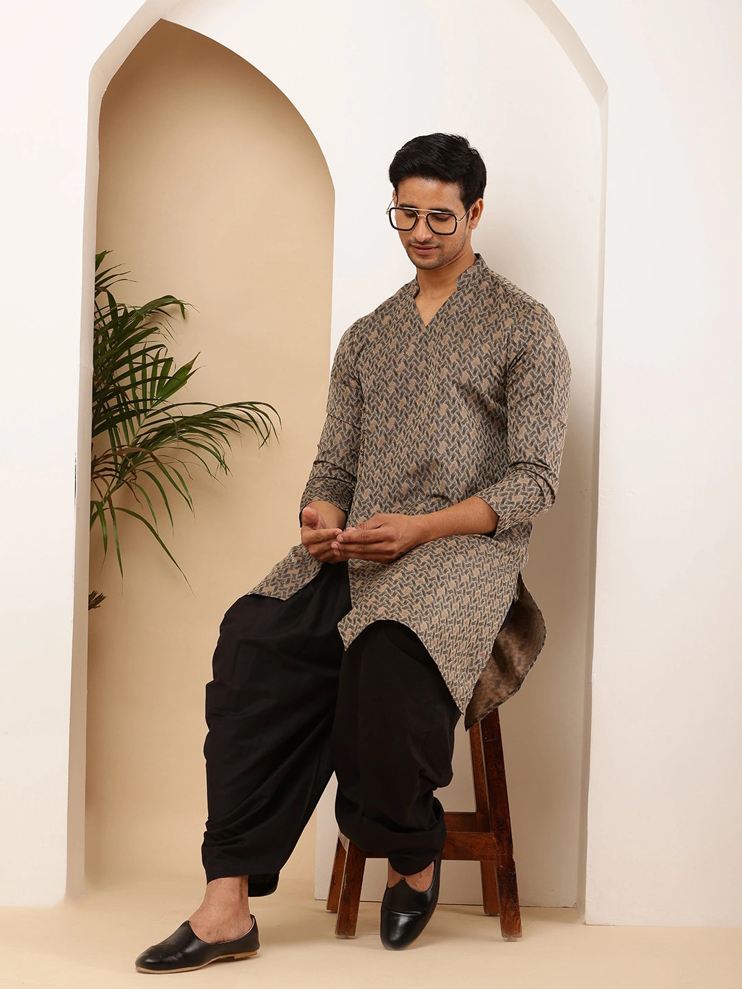 Gray Viscose Blend Kurta for Men with Minimal Print and Slim Modern Fit