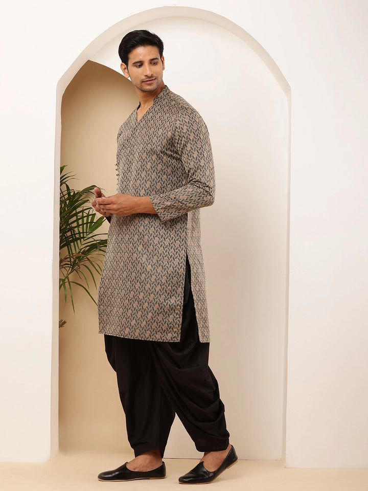 Gray Viscose Blend Kurta for Men with Minimal Print and Slim Modern Fit