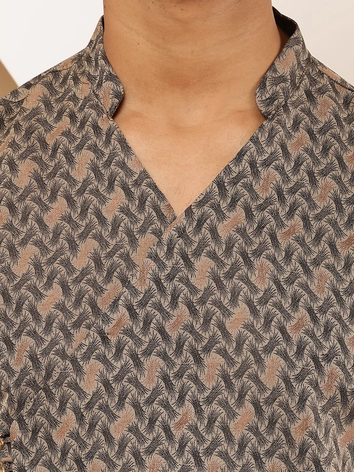 Gray Viscose Blend Kurta for Men with Minimal Print and Slim Modern Fit