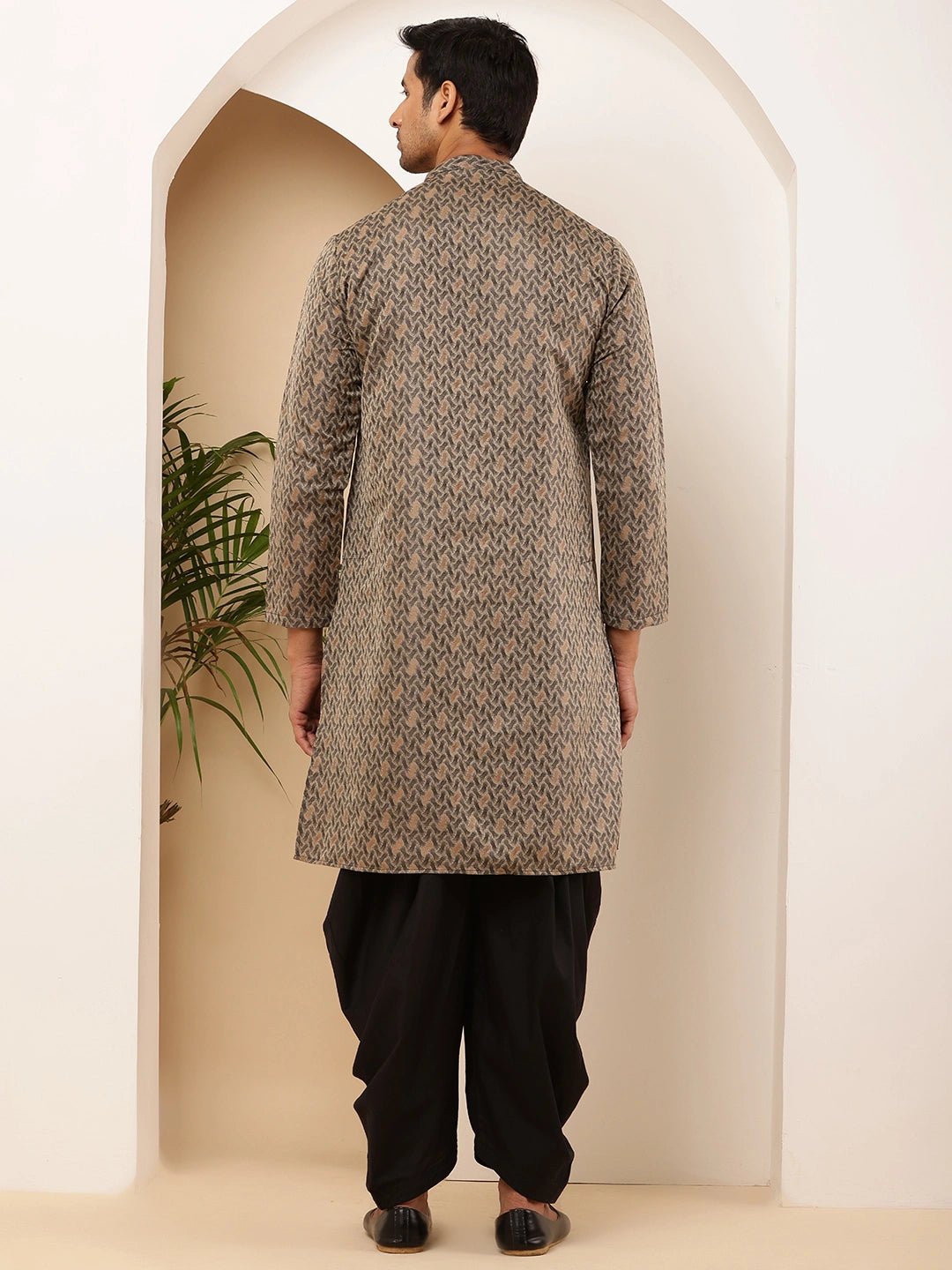 Gray Viscose Blend Kurta for Men with Minimal Print and Slim Modern Fit