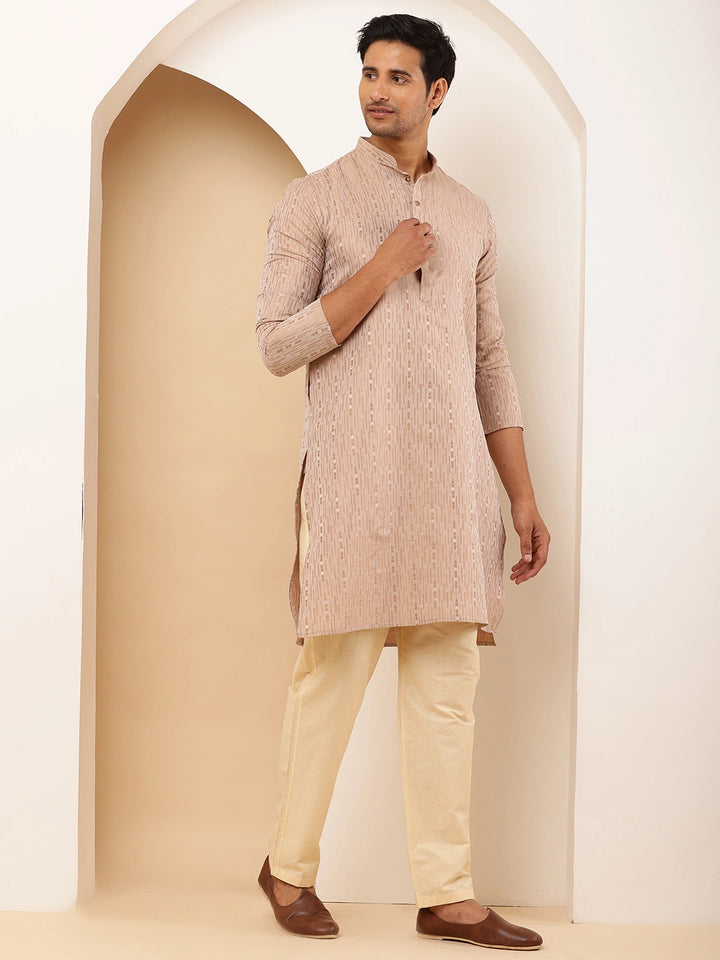Light Peach Cotton Kurta with Subtle Embroidery for Occasions