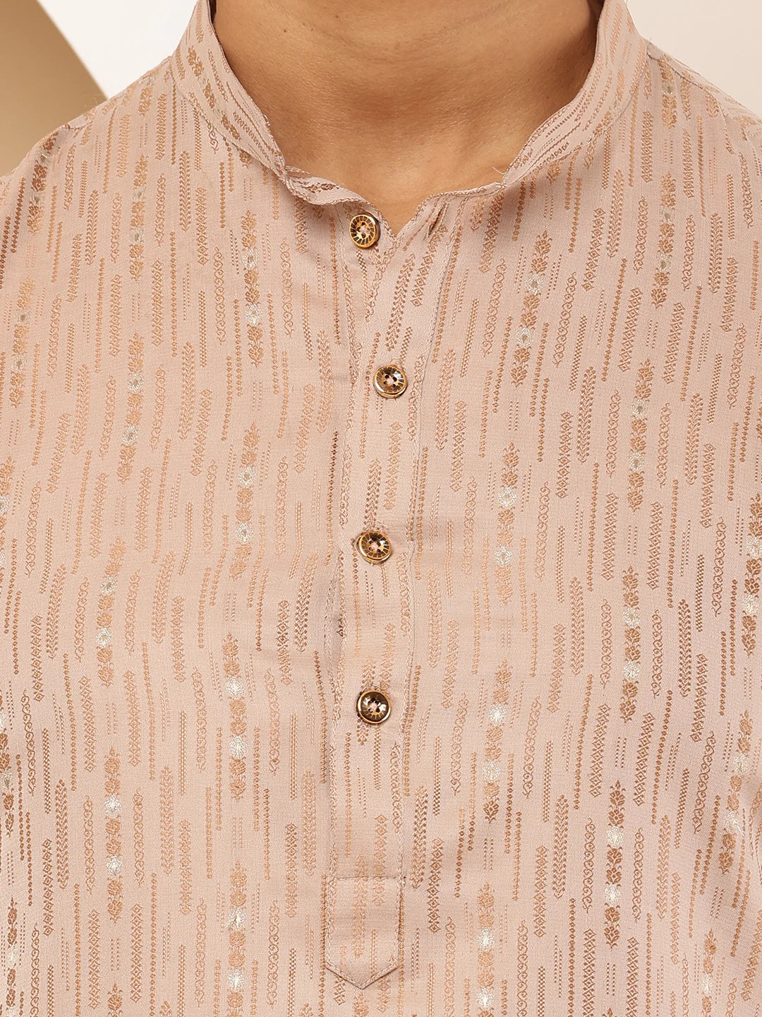 Light Peach Cotton Kurta with Subtle Embroidery for Occasions