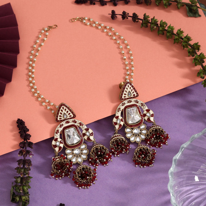 Kundan Meenakari Earrings | Maroon Ethnic Statement Jewelry