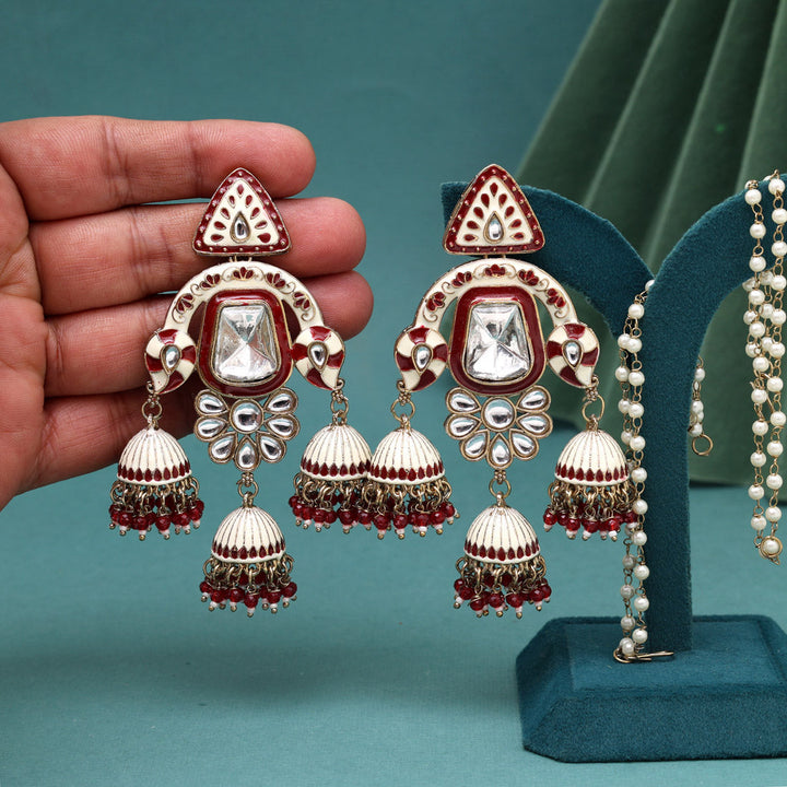 Kundan Meenakari Earrings | Maroon Ethnic Statement Jewelry