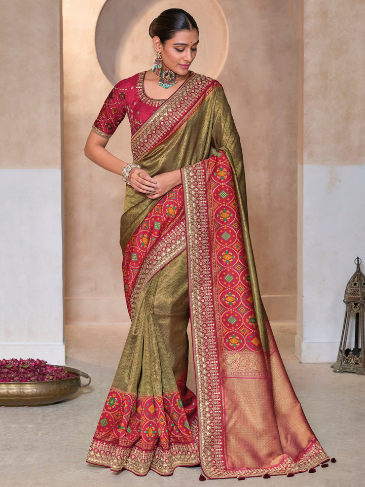 Magnetic Olive Green Kanjivaram Silk Saree