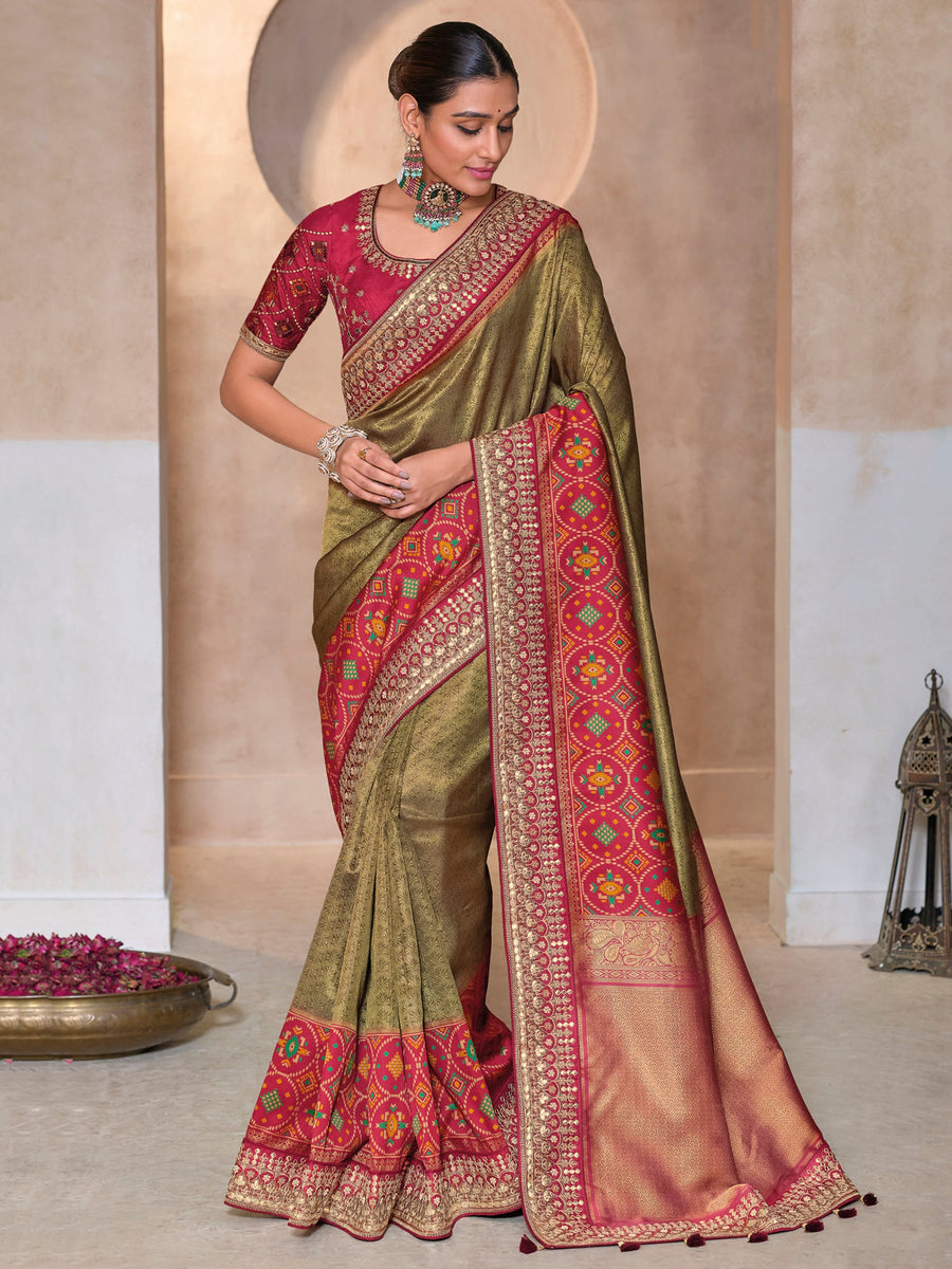 Magnetic Olive Green Kanjivaram Silk Saree