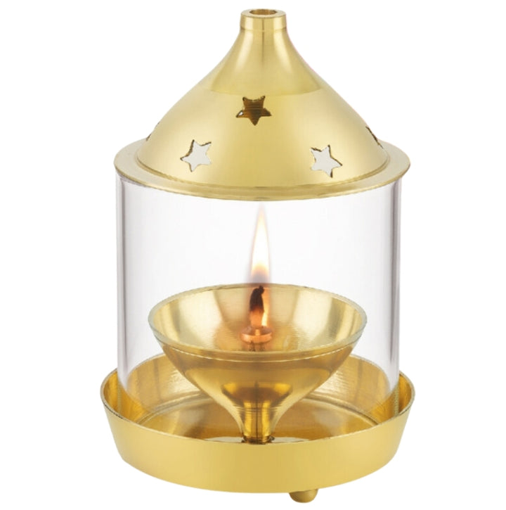 ATTRO Divine Samarpan Brass Diya | Glass Covered Oil Lamp for Worship