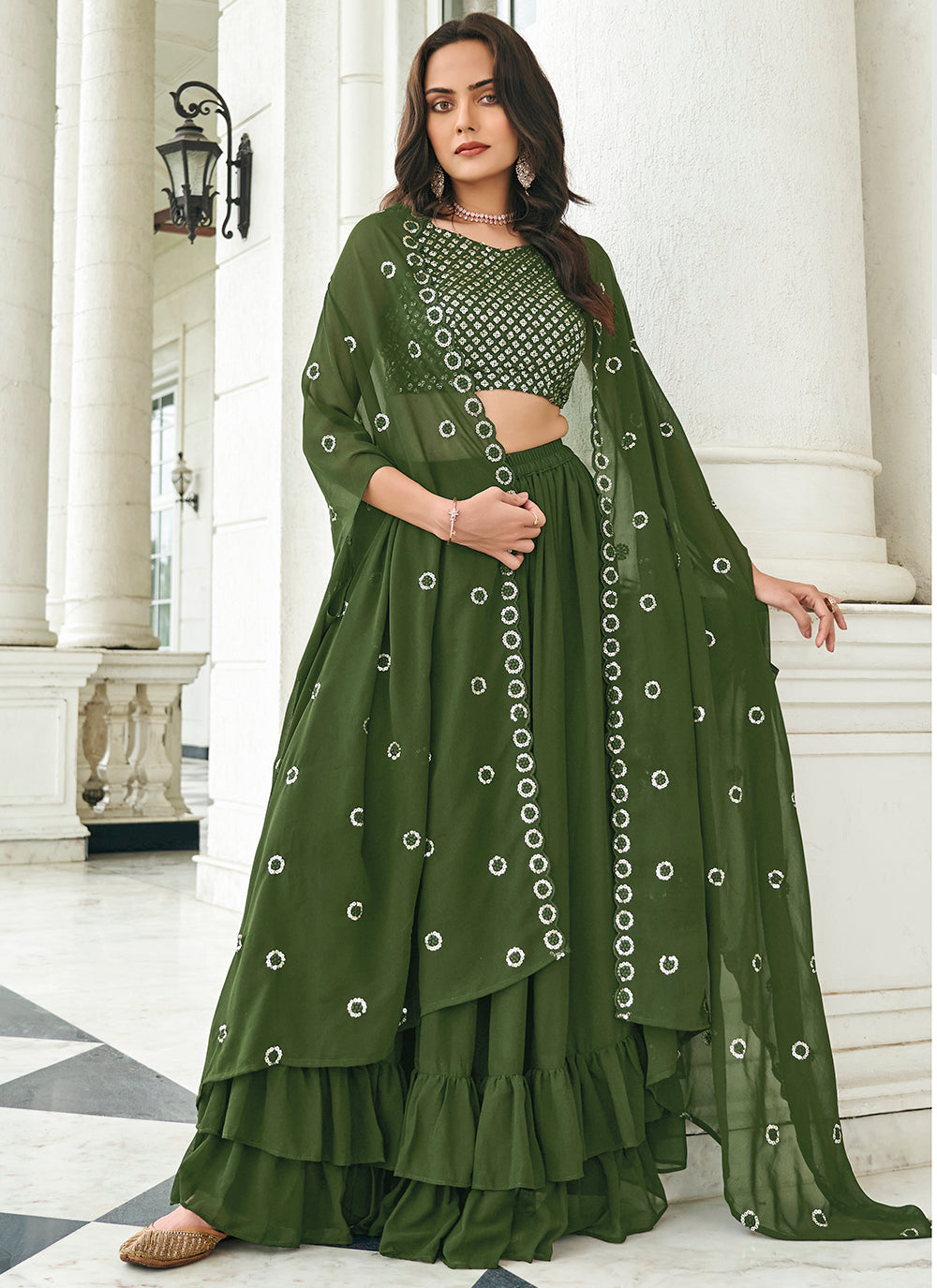 Mehendi green lehenga with dupatta