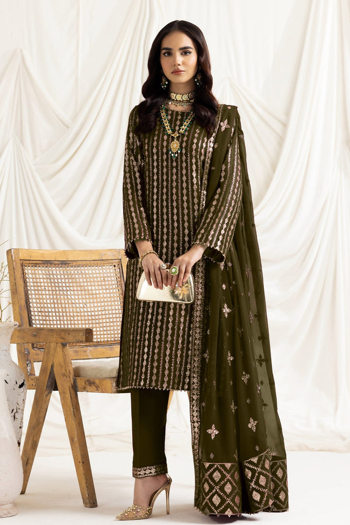Mehendi Salwar Kameez | Embroidered Faux Georgette Suit