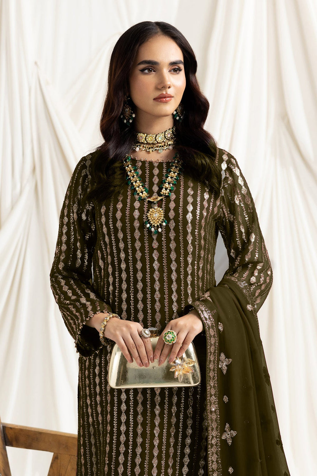 Mehendi Salwar Kameez | Embroidered Faux Georgette Suit