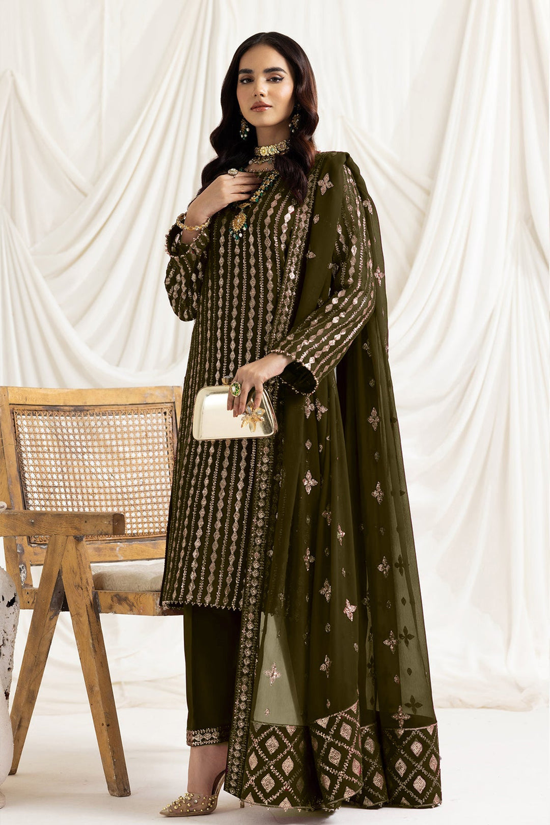 Mehendi Salwar Kameez | Embroidered Faux Georgette Suit