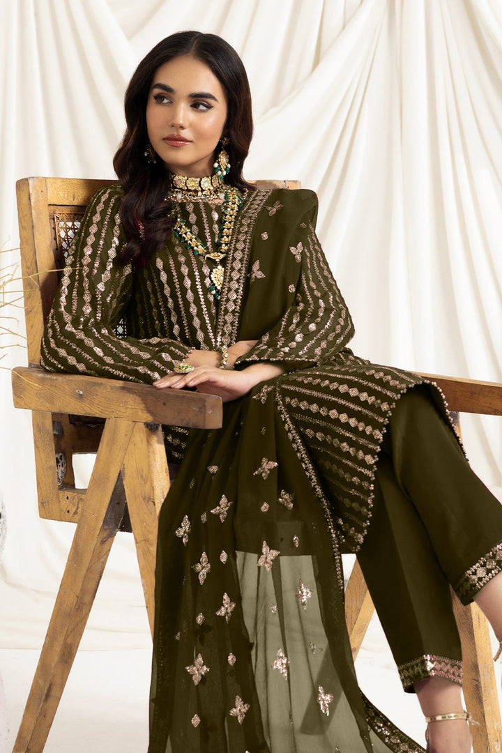 Mehendi Salwar Kameez | Embroidered Faux Georgette Suit