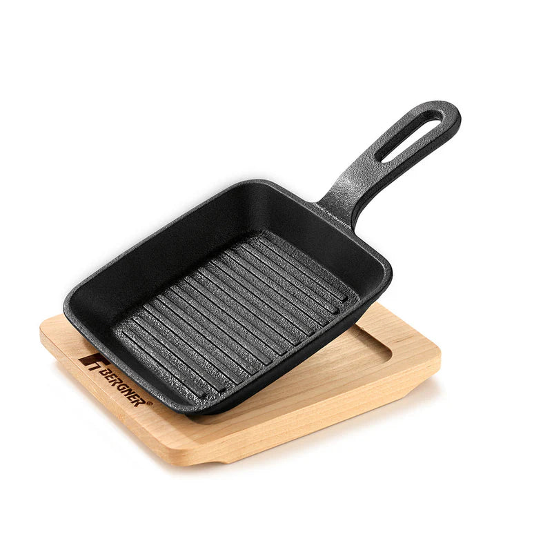Cook with Bergner's 13 cm 240ml Mini Pan | Includes Wooden Tray for Serving