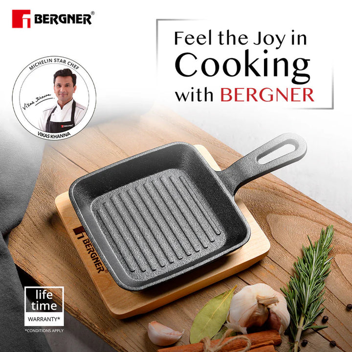 Cook with Bergner's 13 cm 240ml Mini Pan | Includes Wooden Tray for Serving