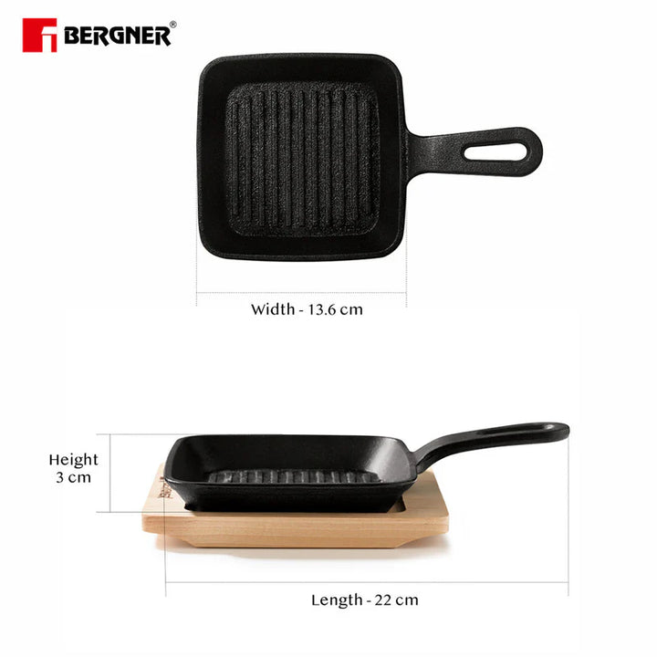 Cook with Bergner's 13 cm 240ml Mini Pan | Includes Wooden Tray for Serving