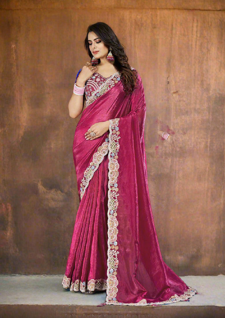 Bold Banarasi Saree | Elegant Stone & Sequin Work Sari for Women