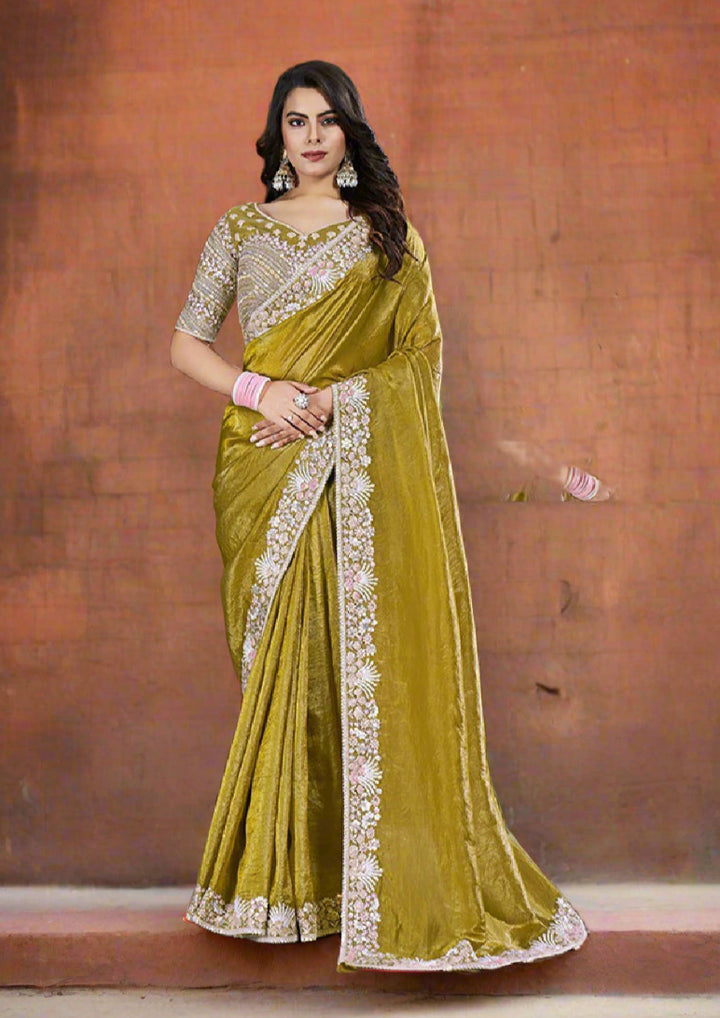 Bold Banarasi Saree | Elegant Stone & Sequin Work Sari for Women