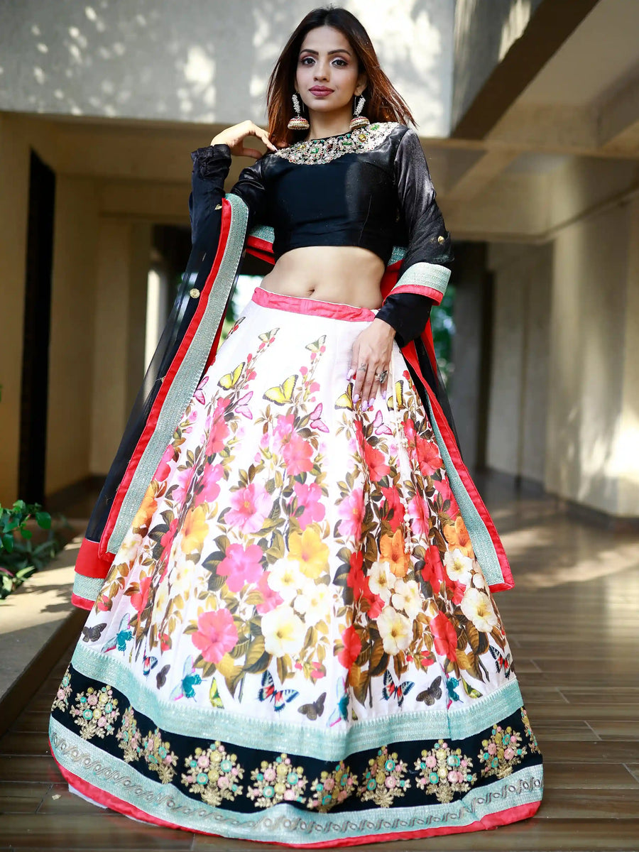 Multi Color Floral Silk Reception Wear Lehenga Choli