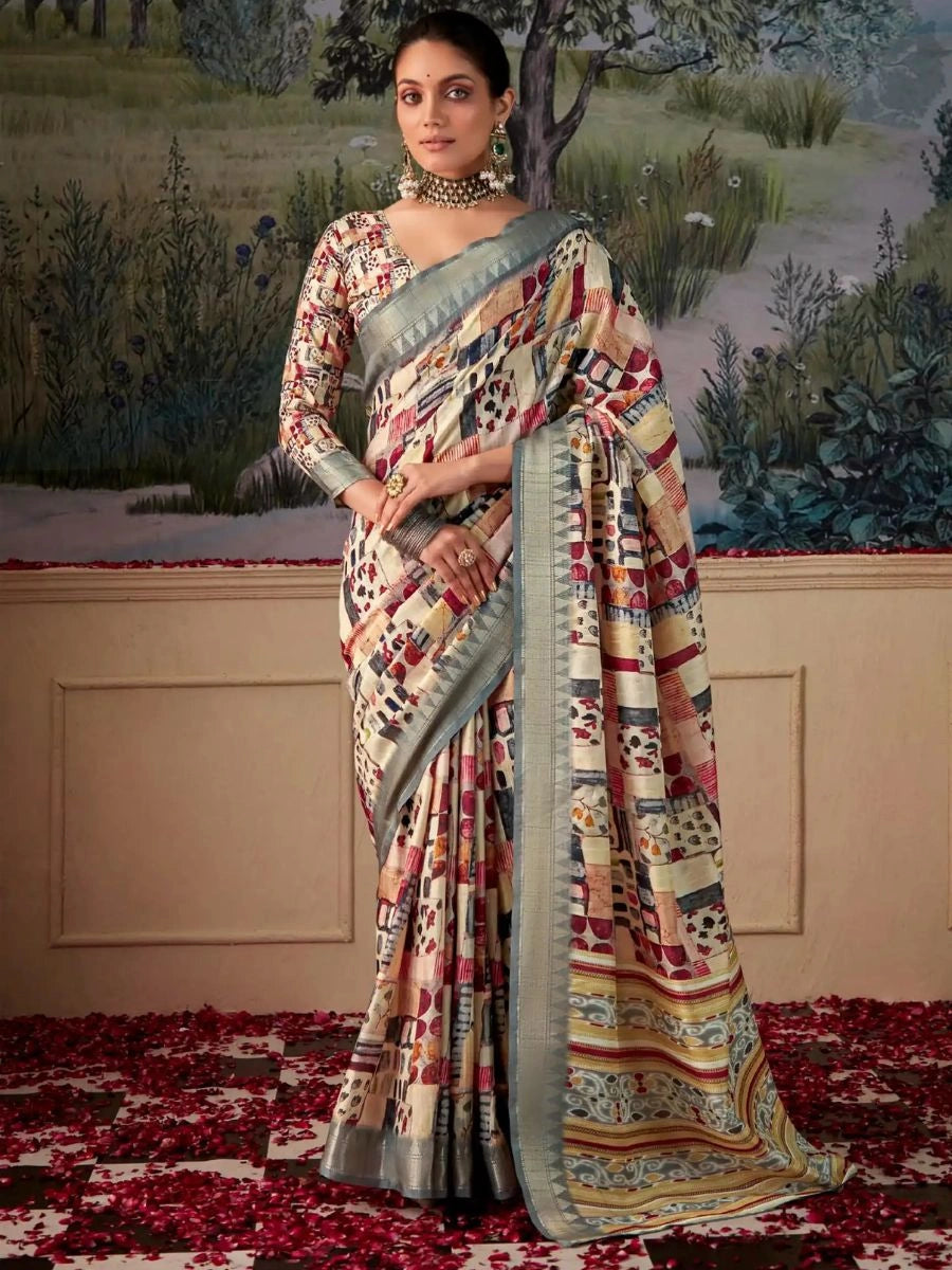 Multicolor Art Silk Saree with Digital Design – SilverBin
