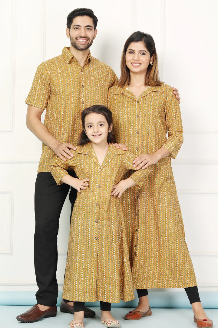 Stylish Mustard Gown with Matching Shirt: Family Matching Set