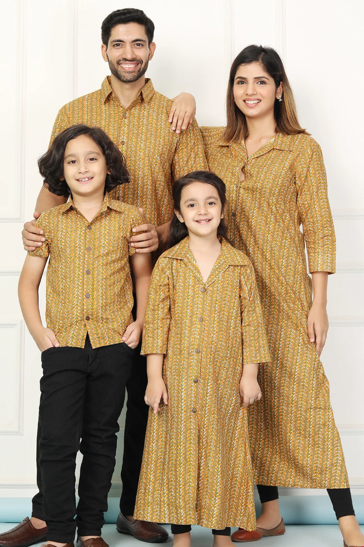 Stylish Mustard Gown with Matching Shirt: Family Matching Set