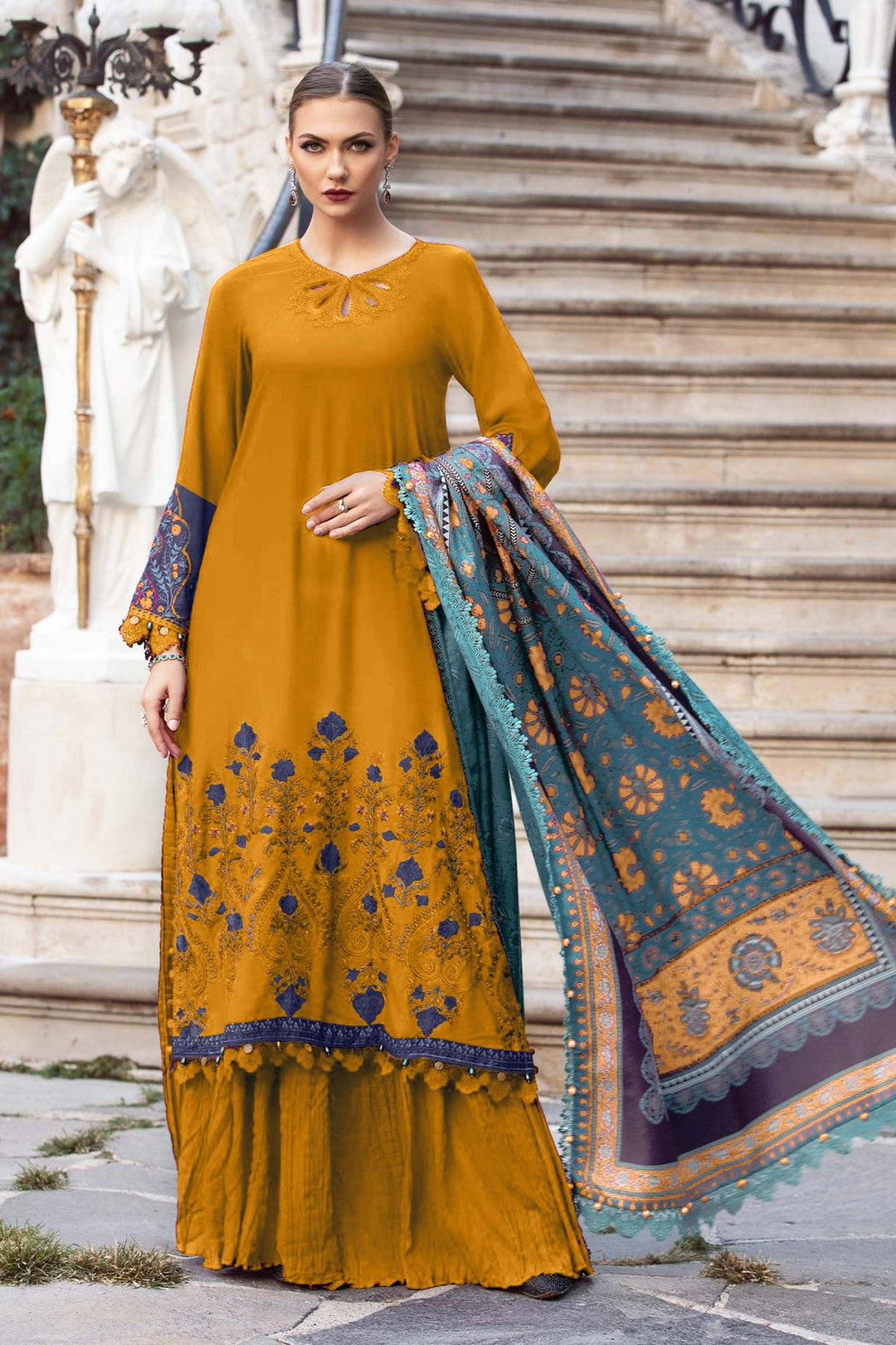 Stylish Mustard Rayon Ensemble | Festive Wear with Graceful Dupatta