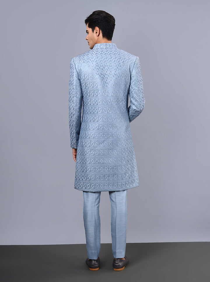 Men’s powder blue Indowestern, perfect for formal occasions