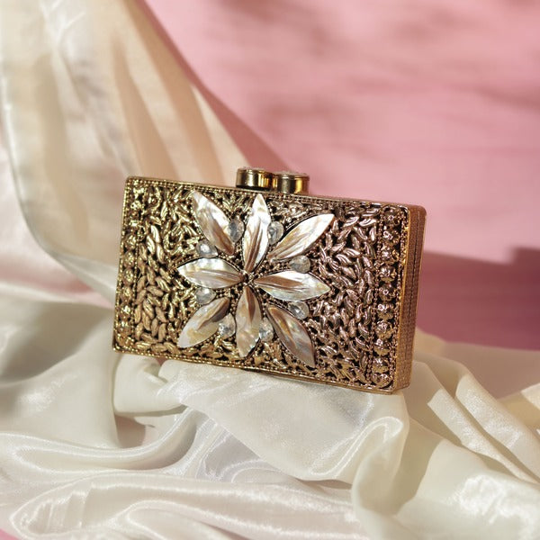 Nadia Embellished Mother of Pearl Clutch | Elegant Handcrafted Bag