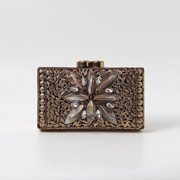 Nadia Embellished Mother of Pearl Clutch | Elegant Handcrafted Bag