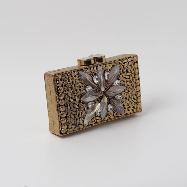 Nadia Embellished Mother of Pearl Clutch | Elegant Handcrafted Bag