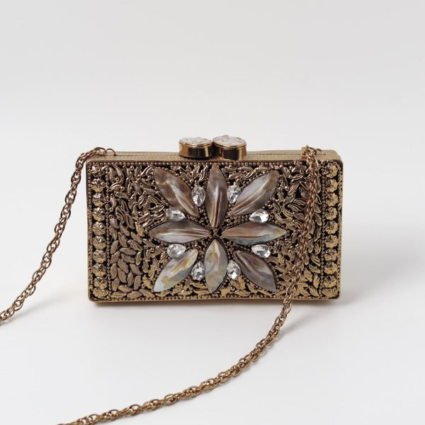 Nadia Embellished Mother of Pearl Clutch | Elegant Handcrafted Bag