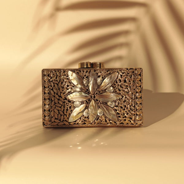 Nadia Embellished Mother of Pearl Clutch | Elegant Handcrafted Bag
