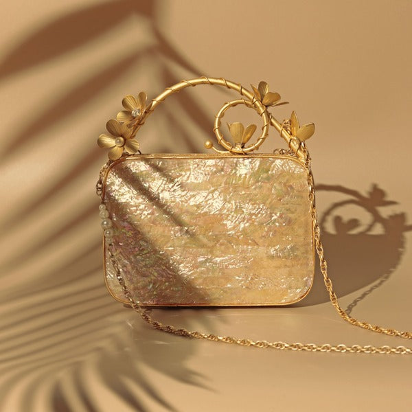 Naira Mother of Pearl Clutch | Limited Edition Brass Handle Design