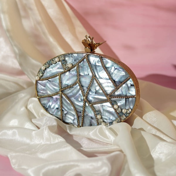Nargis Mother of Pearl Clutch | Chic Embellished Evening Bag