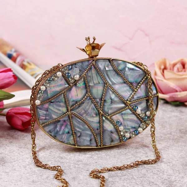 Nargis Mother of Pearl Clutch | Chic Embellished Evening Bag