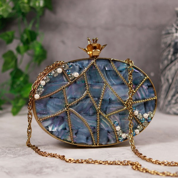 Nargis Mother of Pearl Clutch | Chic Embellished Evening Bag
