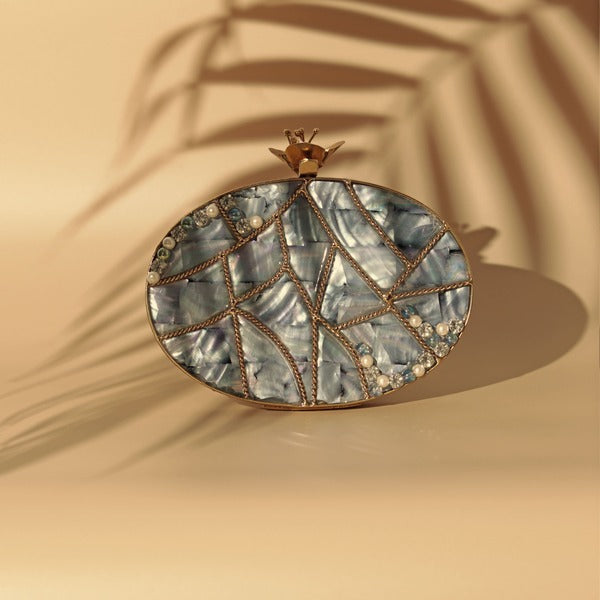 Nargis Mother of Pearl Clutch | Chic Embellished Evening Bag