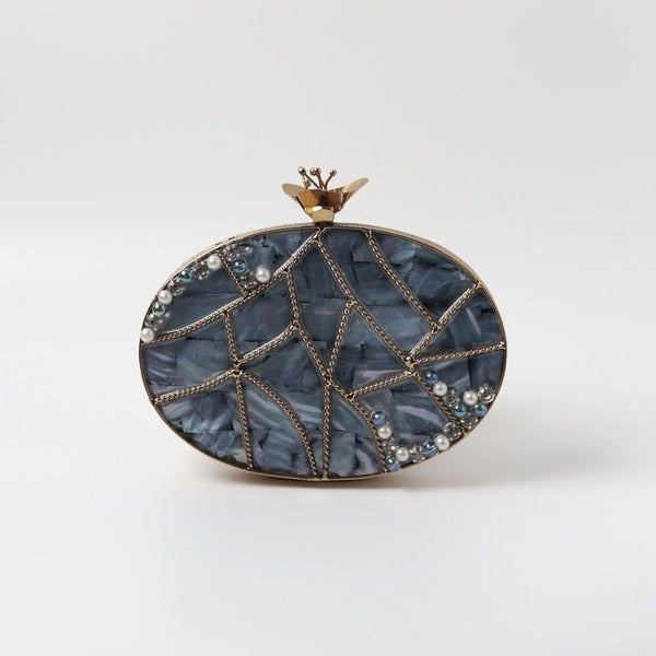 Nargis Mother of Pearl Clutch | Chic Embellished Evening Bag
