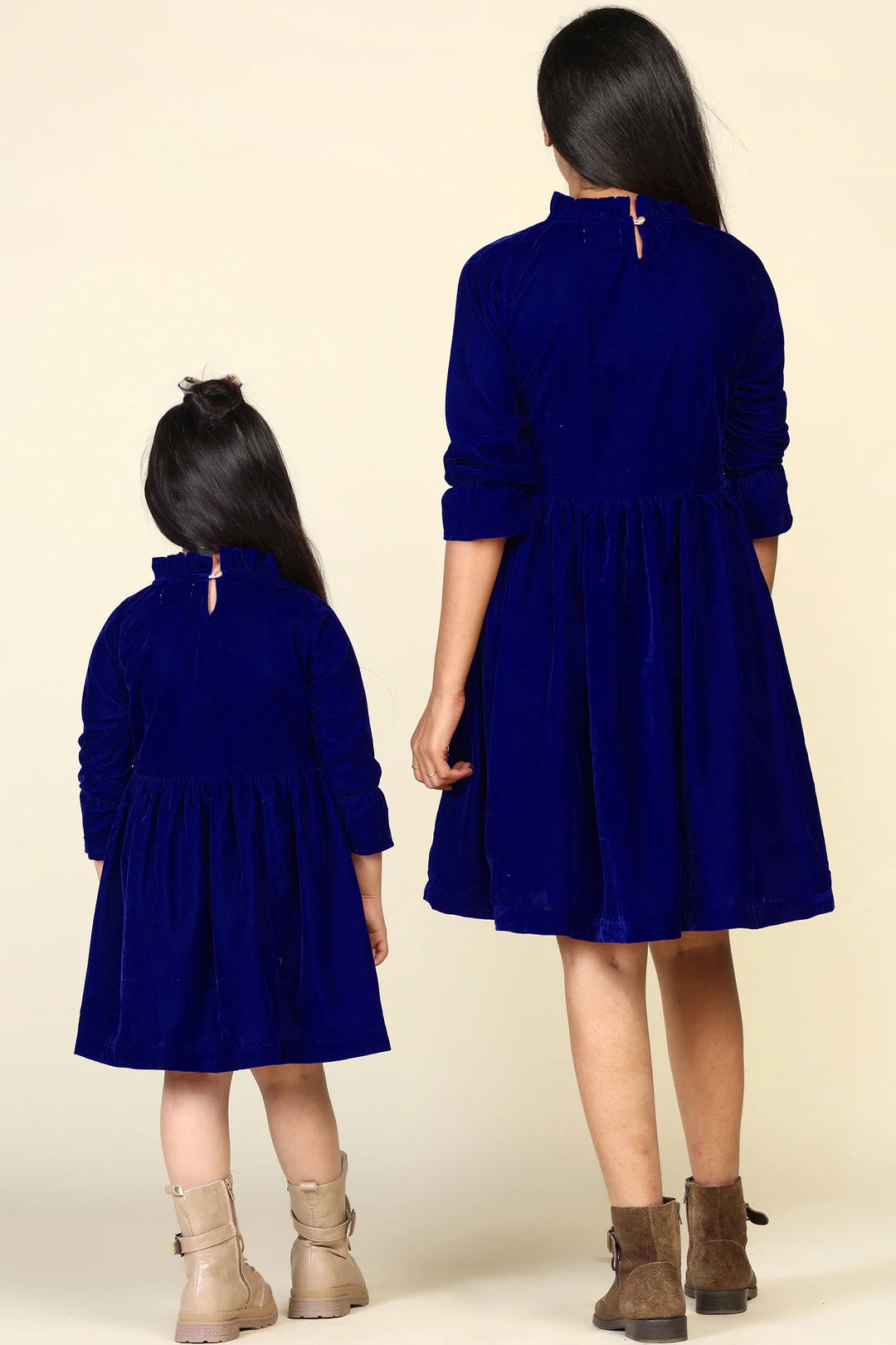 Navy Samaira Velvet Dresses for Mom & Daughter