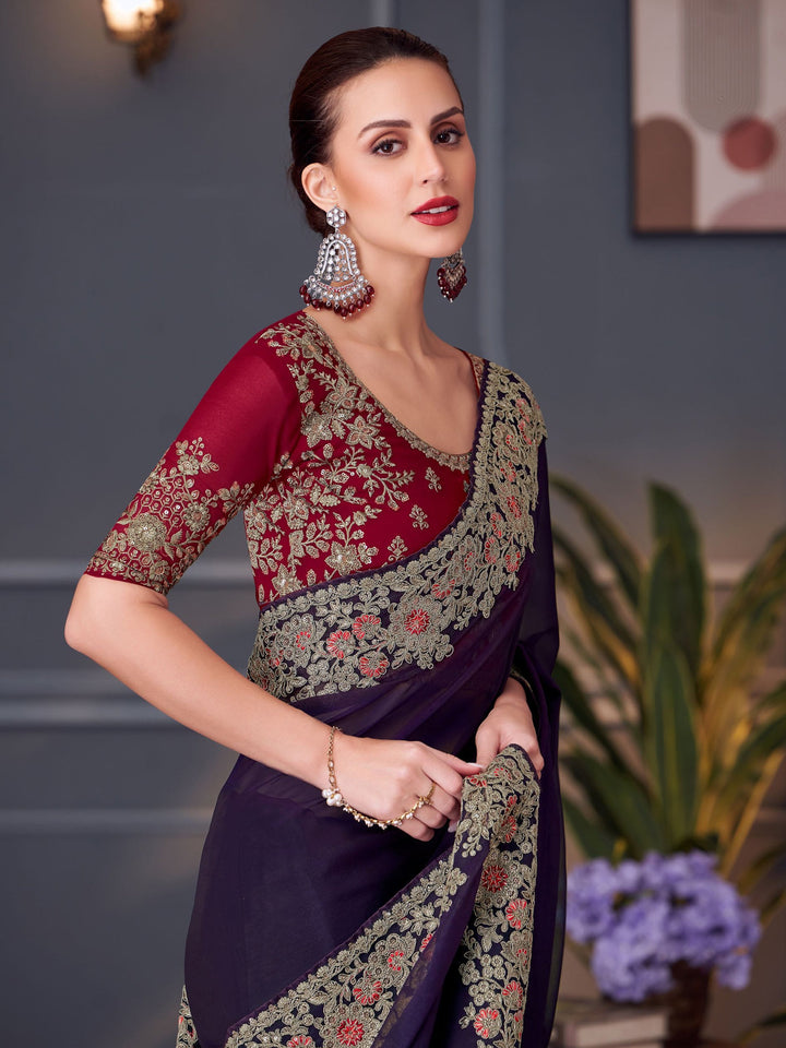 Navy Blue Georgette Saree for Engagements