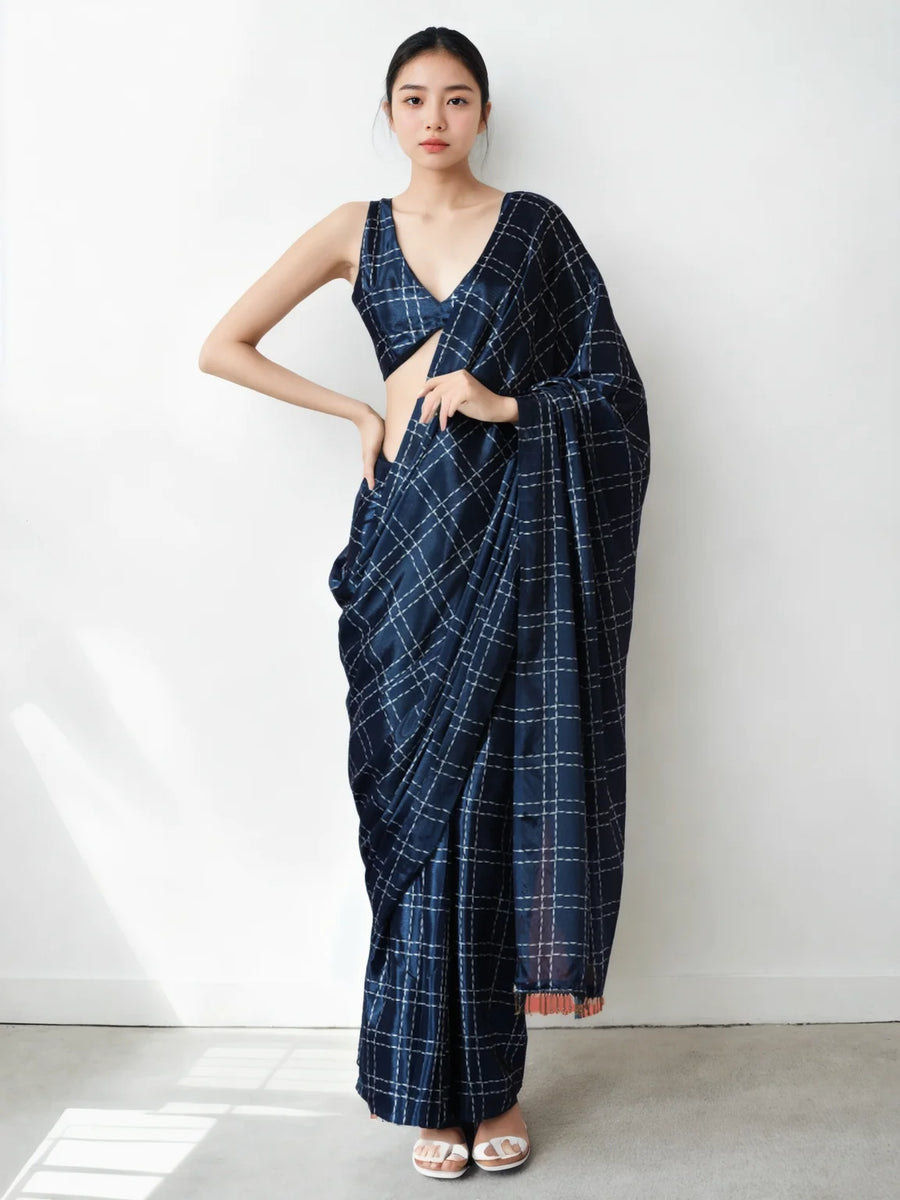Navy Chinon Saree Silverbin
