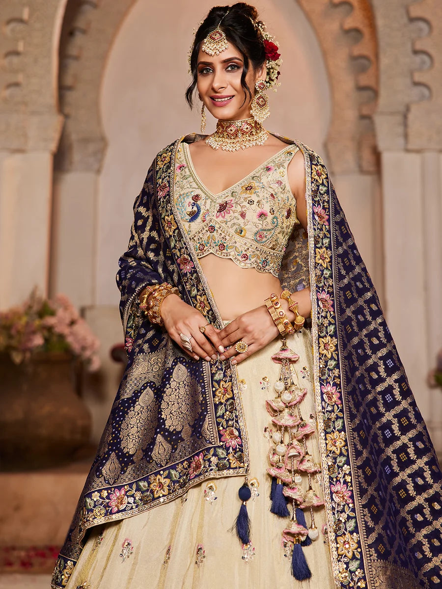 Navy lehenga with stone detailing