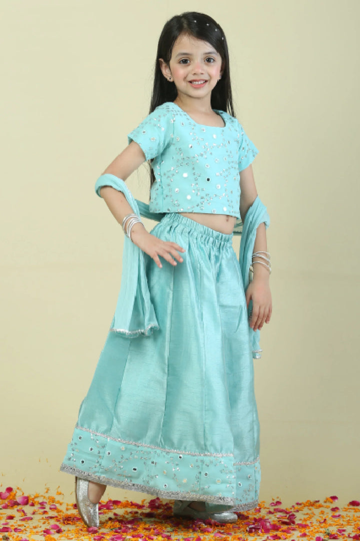 Aqua Blue Lehenga with mirror work Choli Mom and Daughter Twin Set