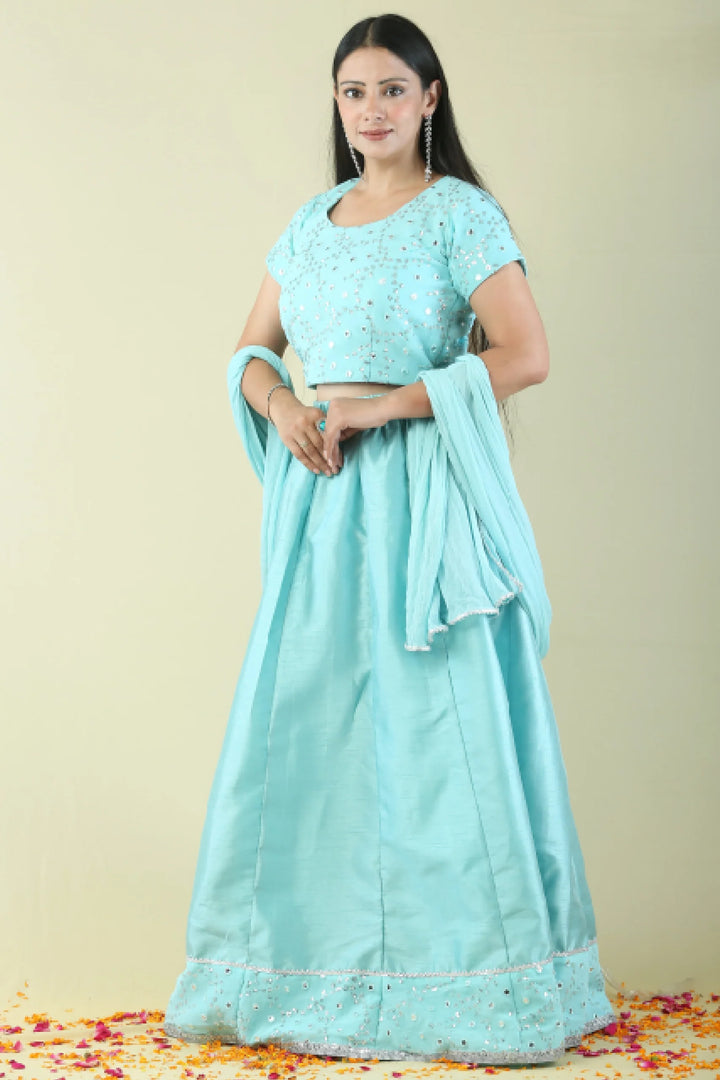 Aqua Blue Lehenga with mirror work Choli Mom and Daughter Twin Set