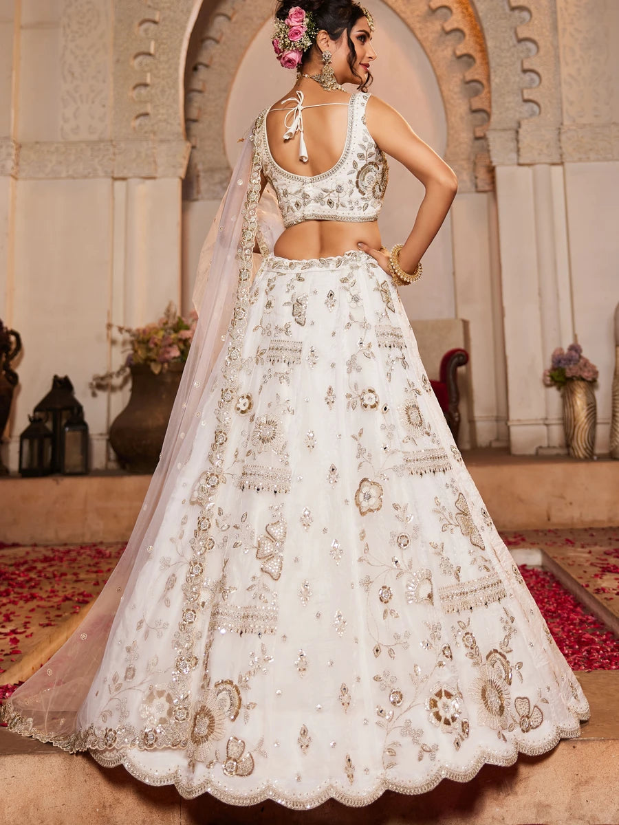 Off-white lehenga choli with net dupatta
