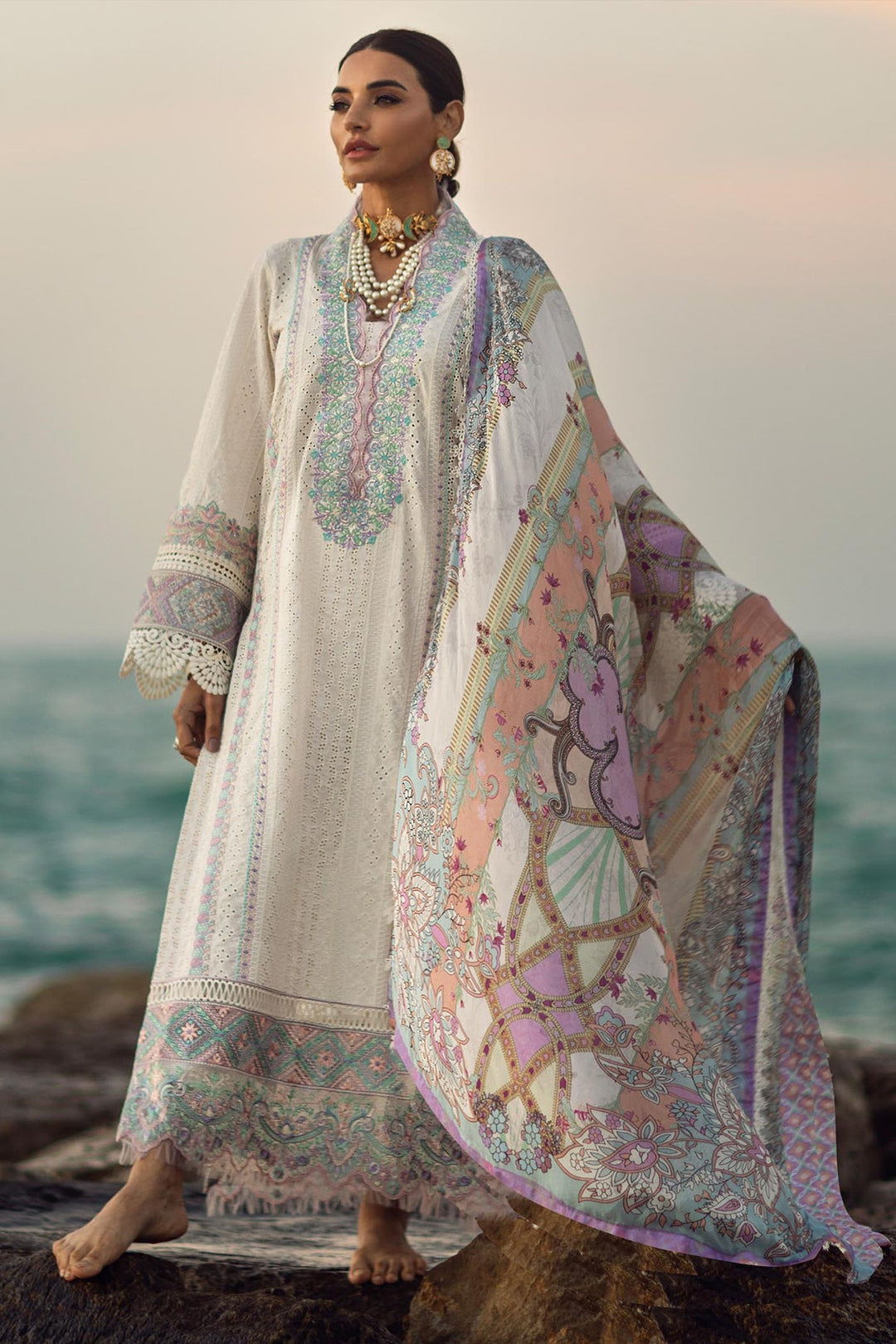 Stylish Off White Cotton Kameez with Dupatta | Designer Ethnic Suit for Women