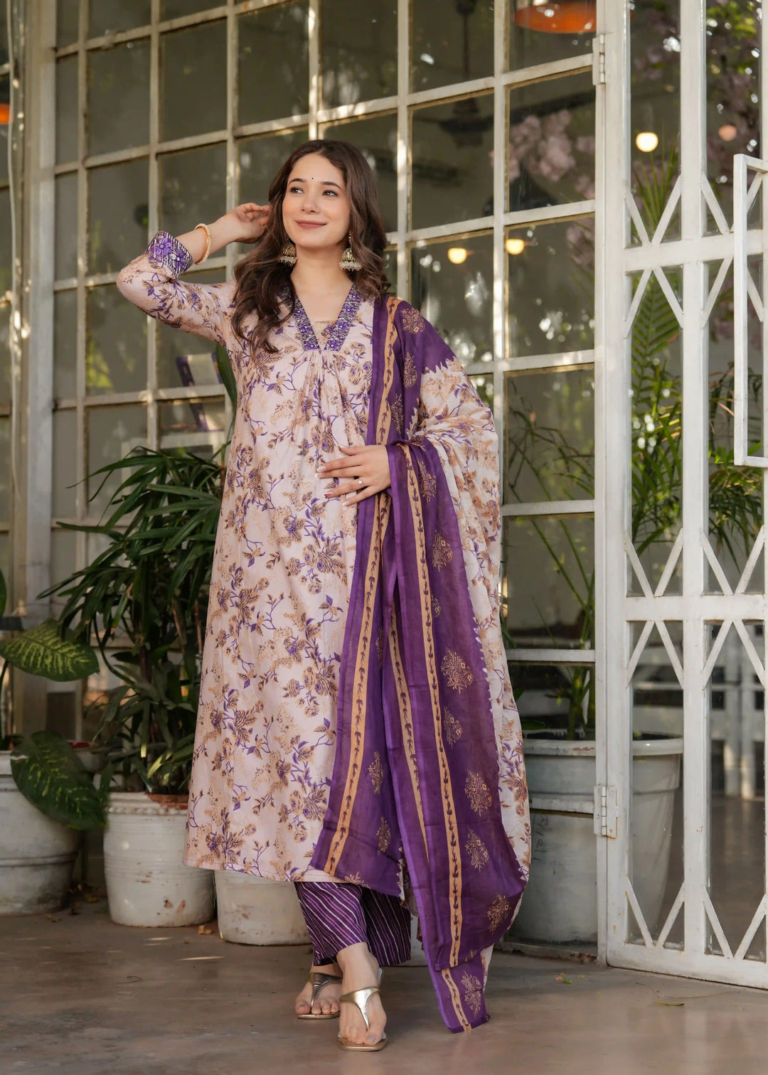Off White Cotton Salwar Kameez with Classy Designer Finish for Women 