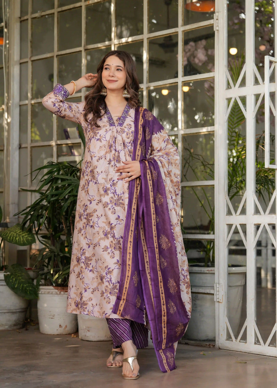 Off White Cotton Salwar Kameez with Classy Designer Finish for Women 