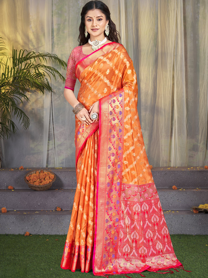 Orange Designer Silk Saree with Jacquard Designer Work
