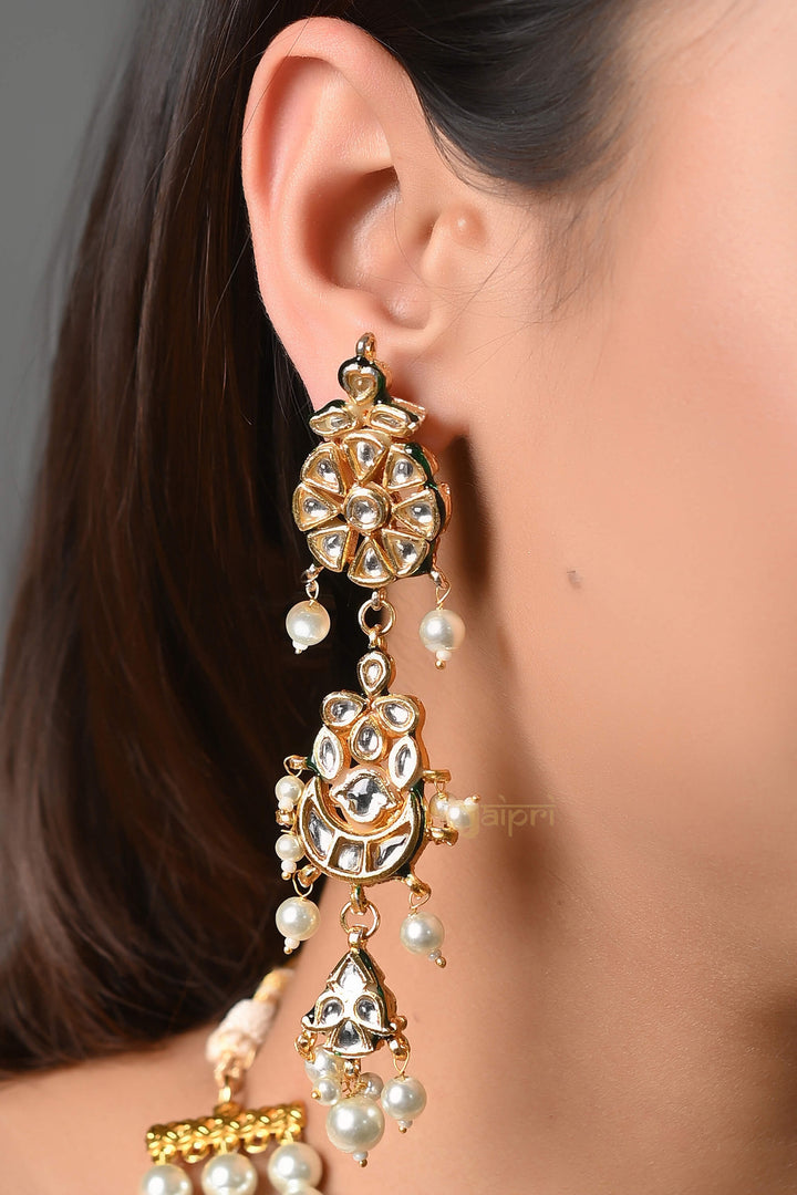 Pearl Beads Stone  | Kundan Gold Pendant With Earrings Luxury Wear